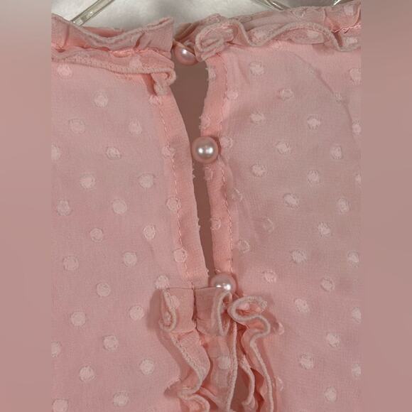 Pink Clip Dot Faux Wrap Mini Dress Size Small Ruffle Babydoll Open Back Dress - Picture 8 of 16